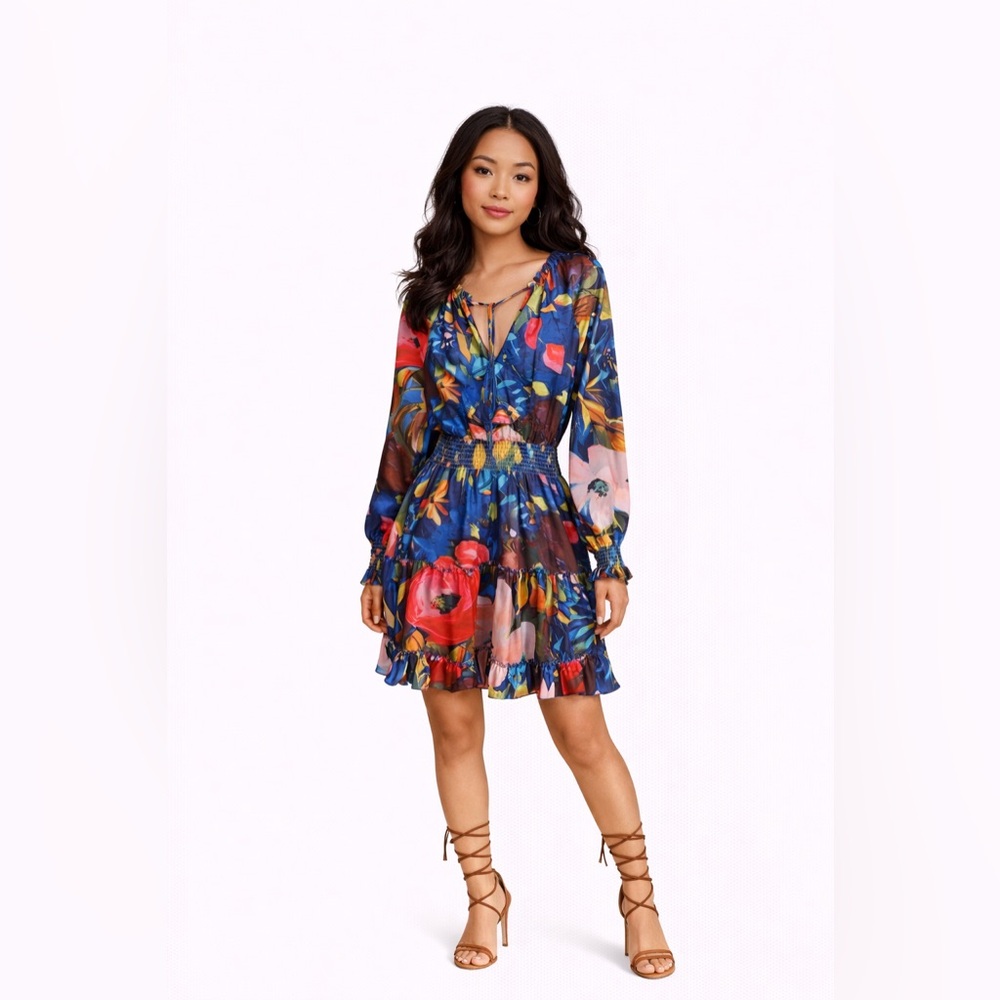 Retro Colorful Vibrant Floral Swing Y2K Festive Boho Coquette Chic Tassels Dress